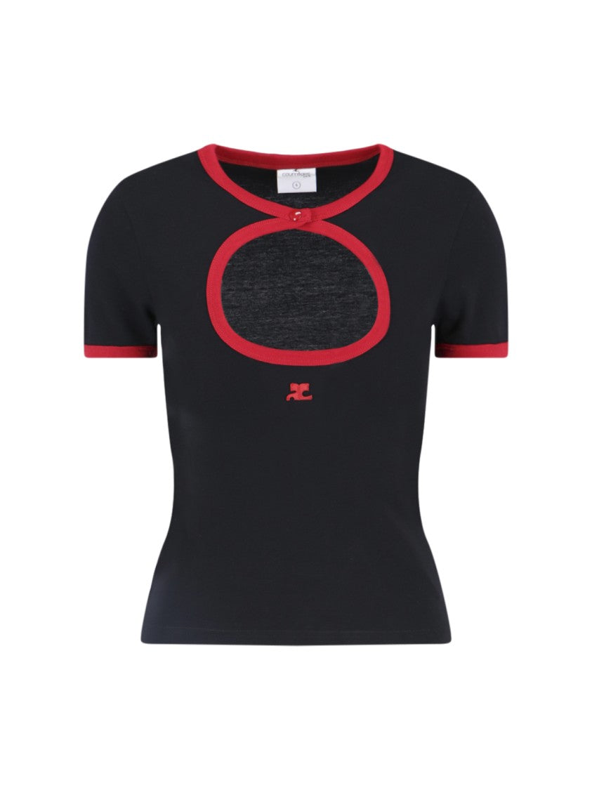 Courrèges Cut-Out Black Cotton T-Shirt