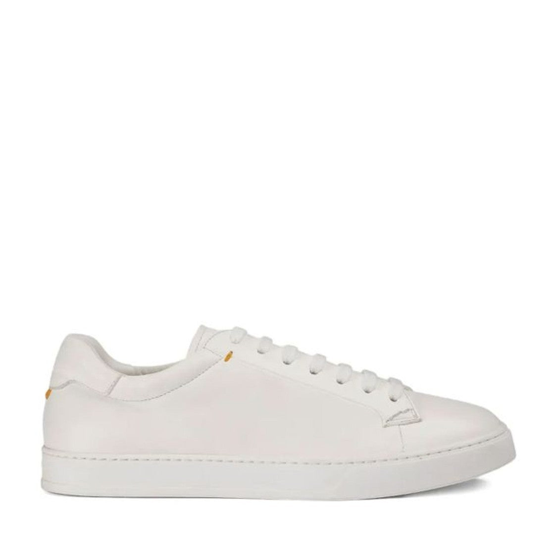 Doucal's White Minimalist Taupe Calf Leather Rubber Sole Sneakers