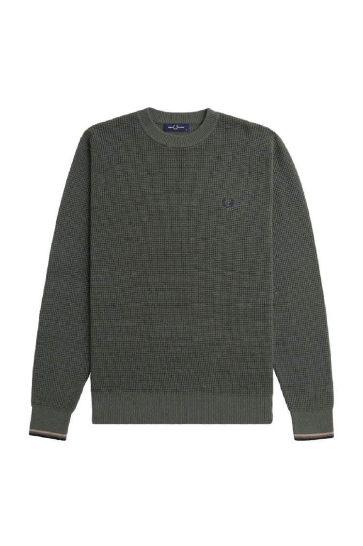 Fred Perry Green Textured Crew Neck Sweater