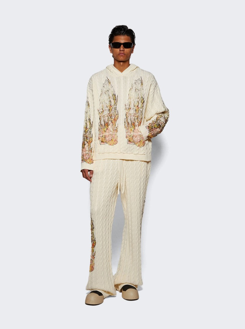 Who Decides War Flame Glass Cable Knit Hooded Pullover - Cream