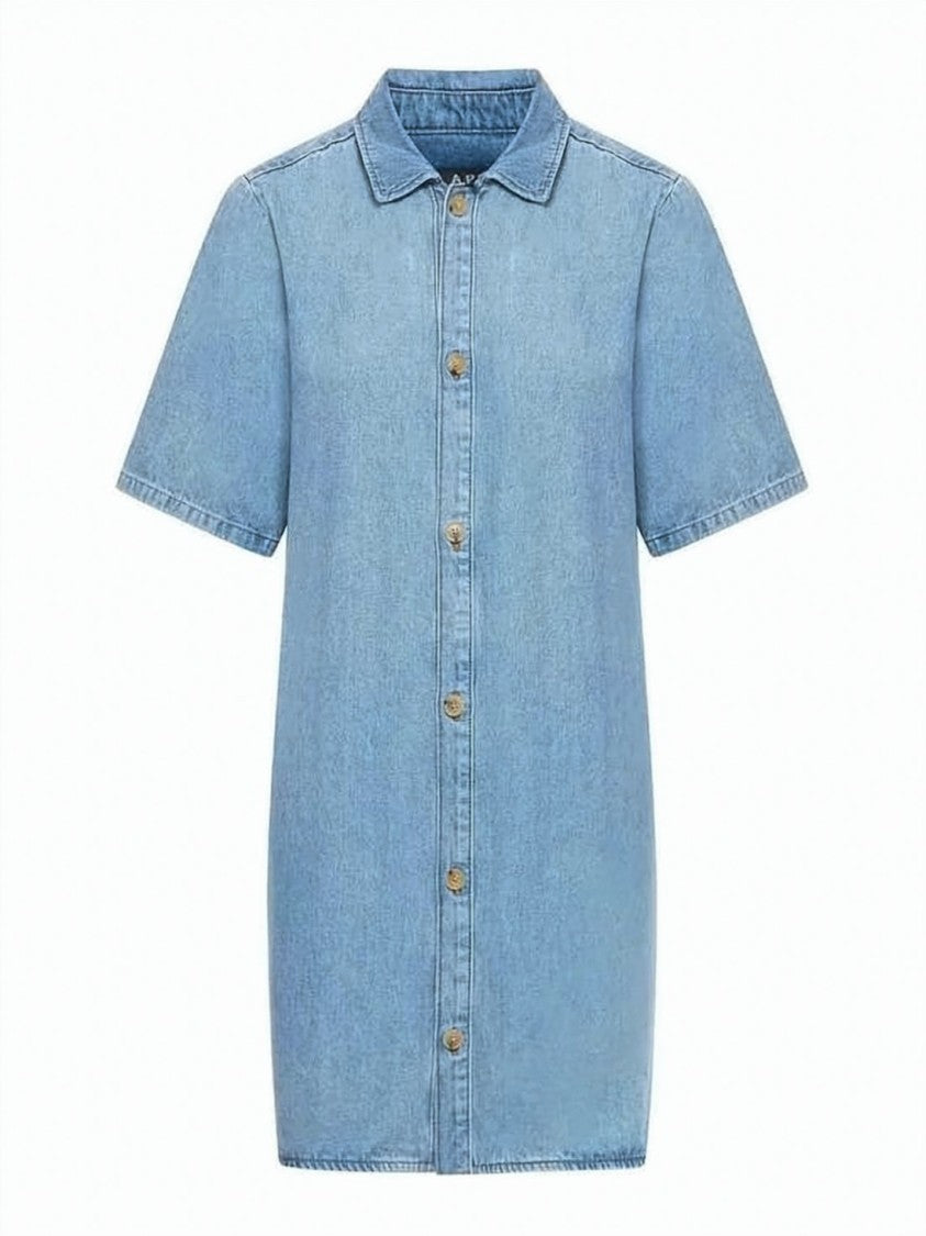 A.P.C. Short-Sleeved Denim Dress With Shirt Collar