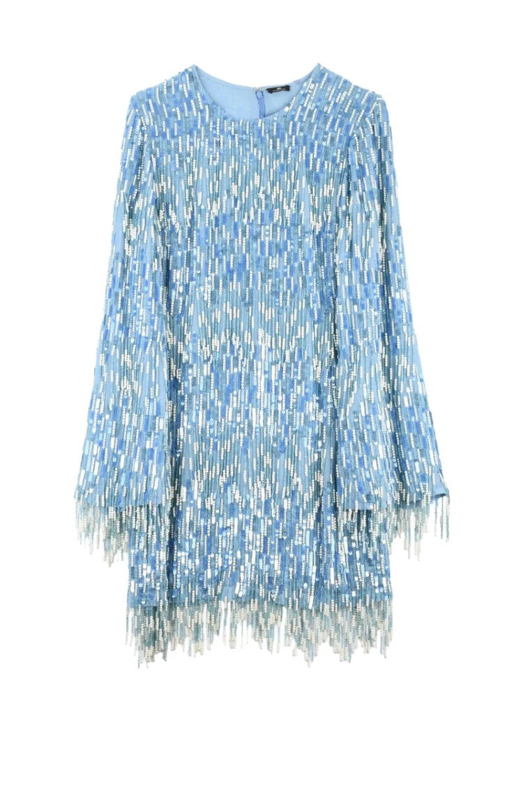 Elisabetta Franchi Short Charleston Sequin Dress - Light Blue