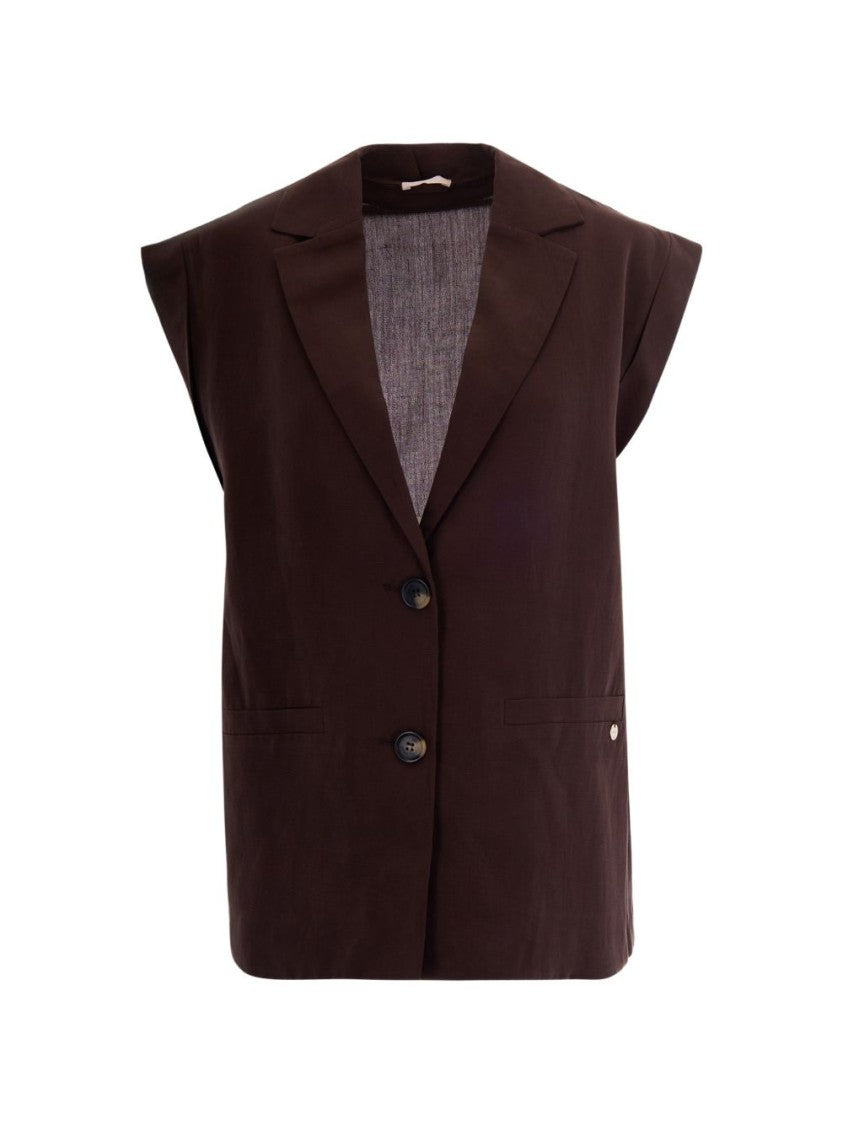 Liu Jo Brown Solid Fabric Boxy Vest Jacket