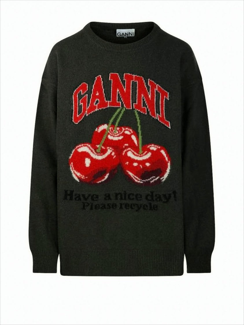 Ganni Graphic Knit Sweater With Cherry Motif