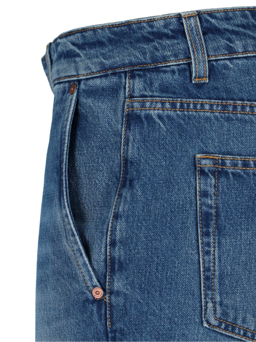 Victoria Beckham Wide-Leg Distressed Denim Jeans With Logo Patch