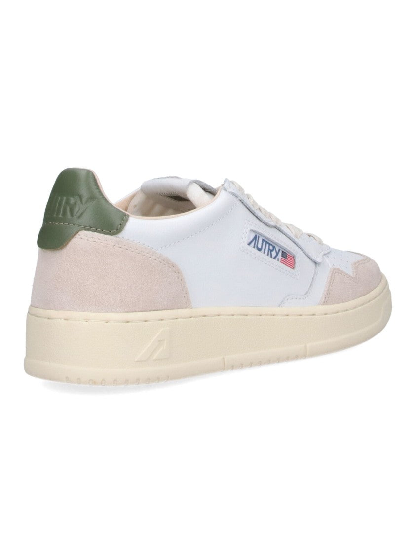Autry Low-Top White Leather Sneakers With Beige Suede Overlays