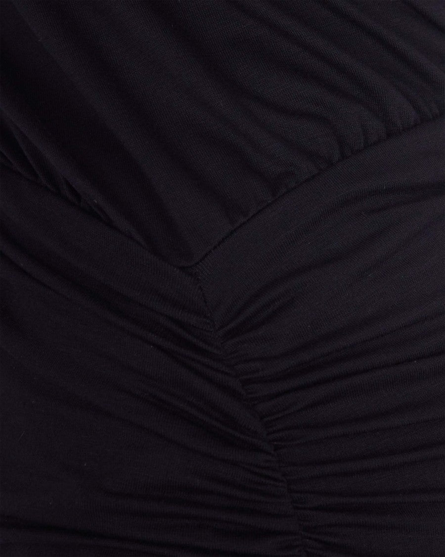 The Andamane Ruched Black Jersey Mini Dress