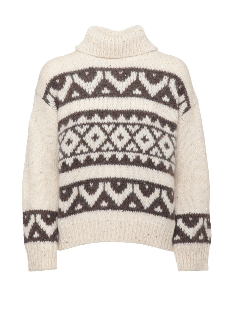 Peserico Ivory Alpaca Blend Sweater With Geometric Pattern