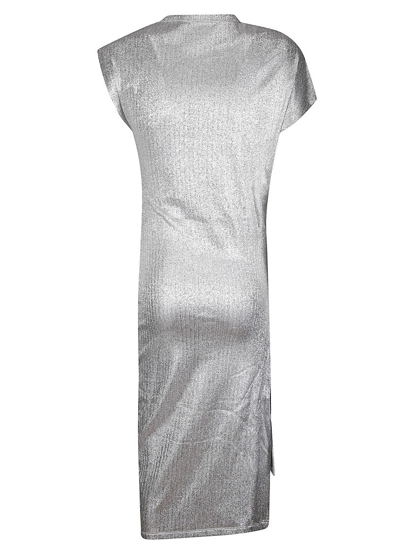 Paco Rabanne Draped Lurex Silver Press-On Dress