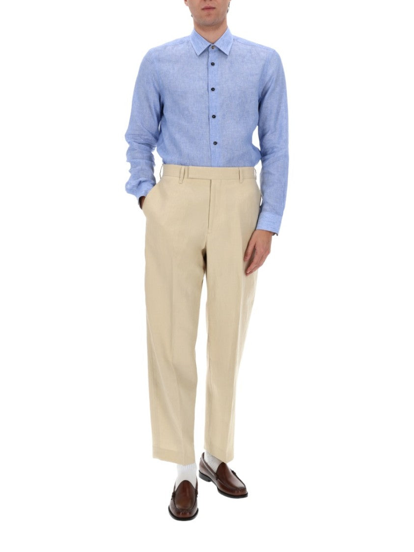 Paul Smith Light Beige Relaxed Fit Pleated Linen Pants