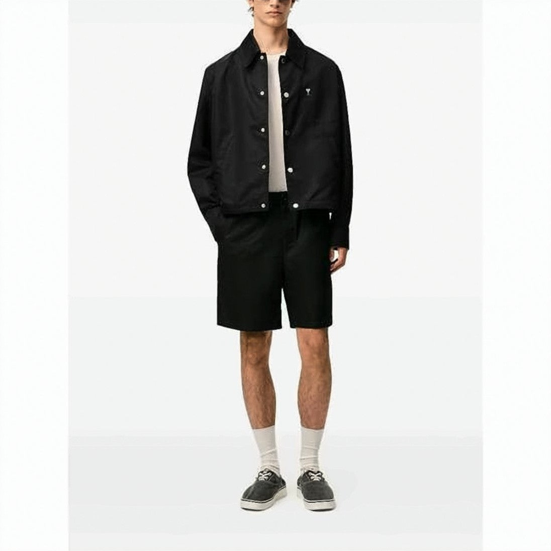 Ami Paris Nylon Jacket With Metallic Stud Buttons And Minimalist Design