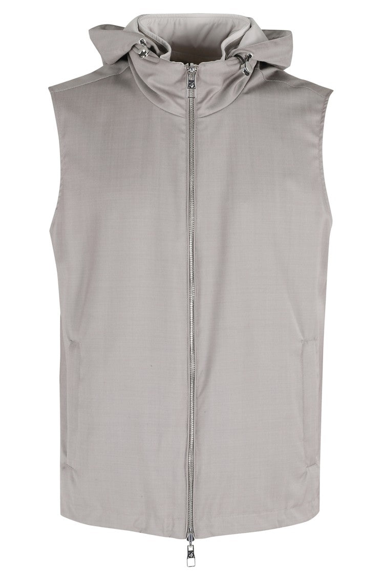 Montecore Ecru Reversible Hooded Zip-Buttons Wool Vest
