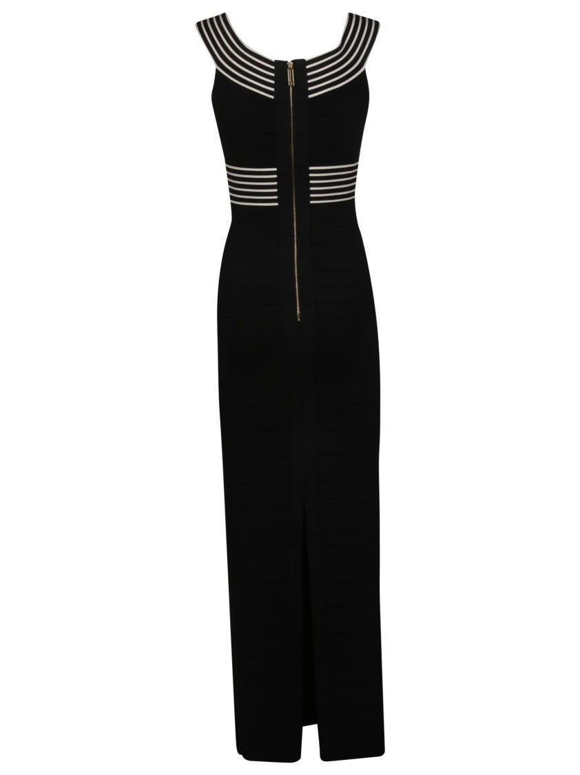 Elisabetta Franchi Sleeveless Striped V Neck Midi Dress