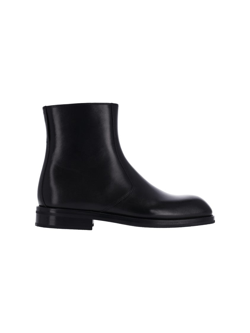 Lemaire Black Smooth Leather Square-Toe Ankle Boots