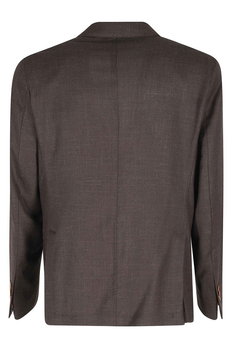 Breras Milano Venezia Brown Diagonal Wool-Linen-Silk Single-Breasted Blazer