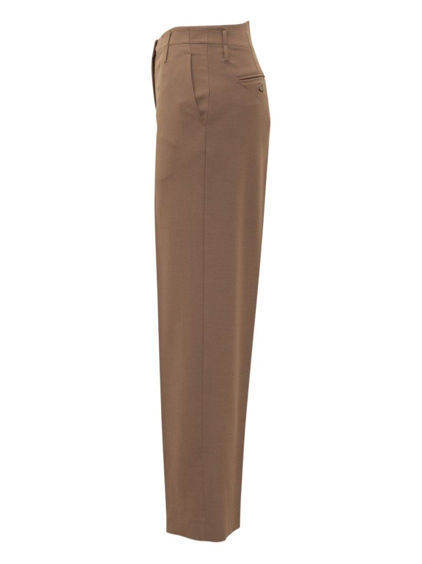 Semi Couture Beige Straight-Leg Trousers With Mid-Rise Waist