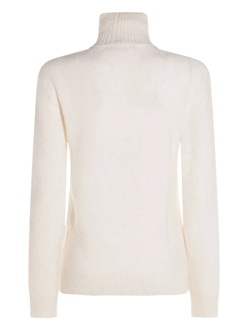 Fabiana Filippi Speckled Cream Turtleneck Sweater With Ribbed Details