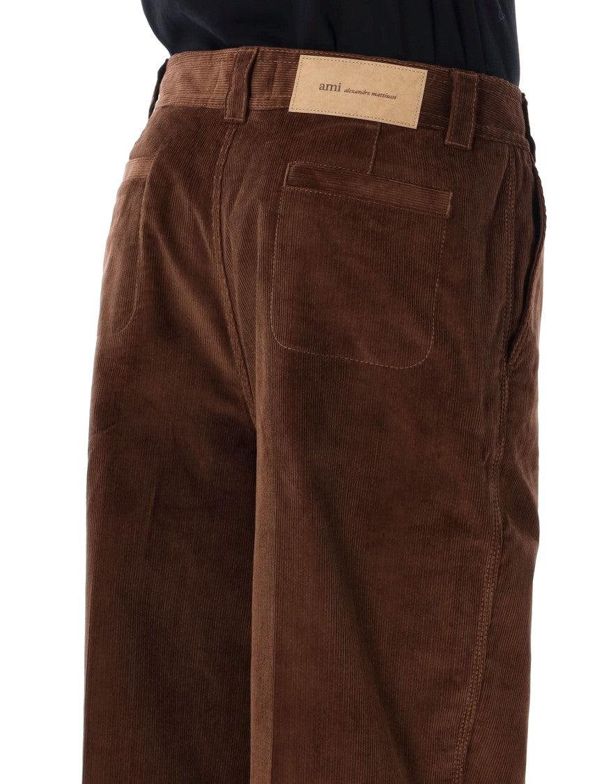 Ami Paris Relaxed-Fit Brown Chino Pants With Wide Straight Leg