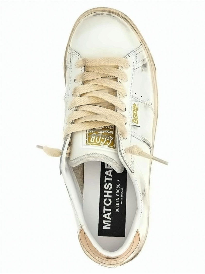 Golden Goose Distressed White Leather Low-Top Sneakers With Vintage Aesthetic