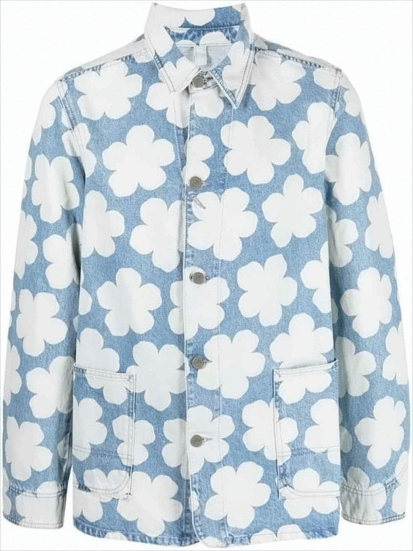 Kenzo Light Blue Denim Jacket With Bold Floral Pattern