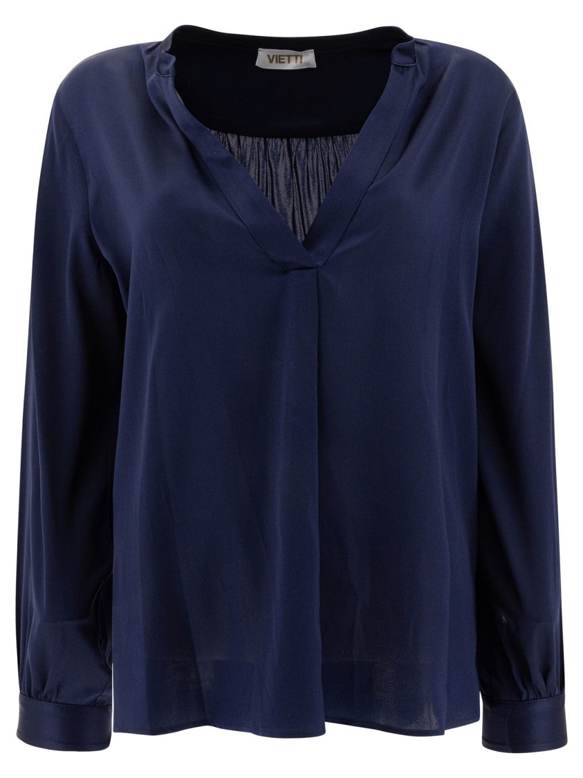 F.It Silk Blend Blouse With V-Neckline