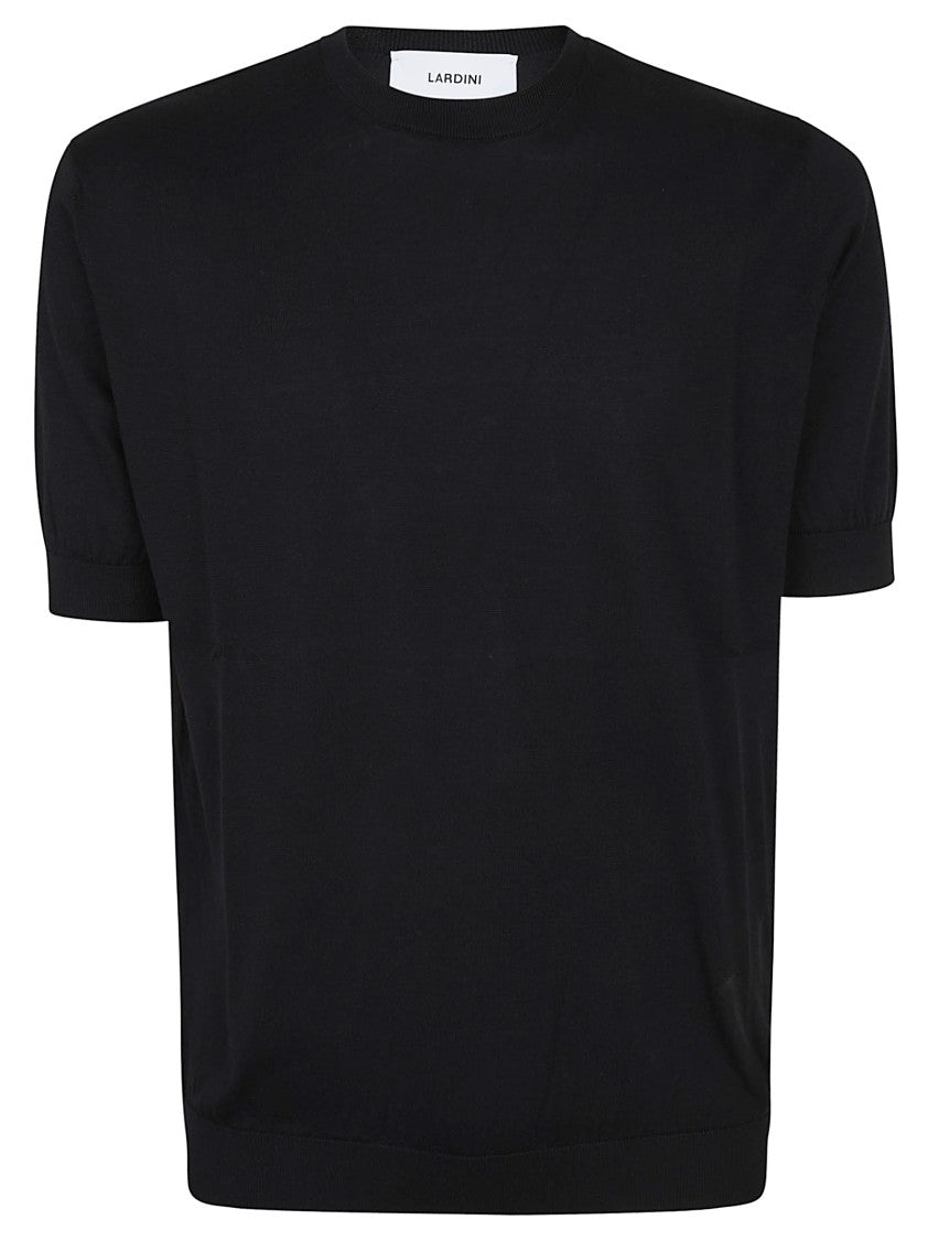 Lardini Short-Sleeve Crew Neck Black Cotton Sweater