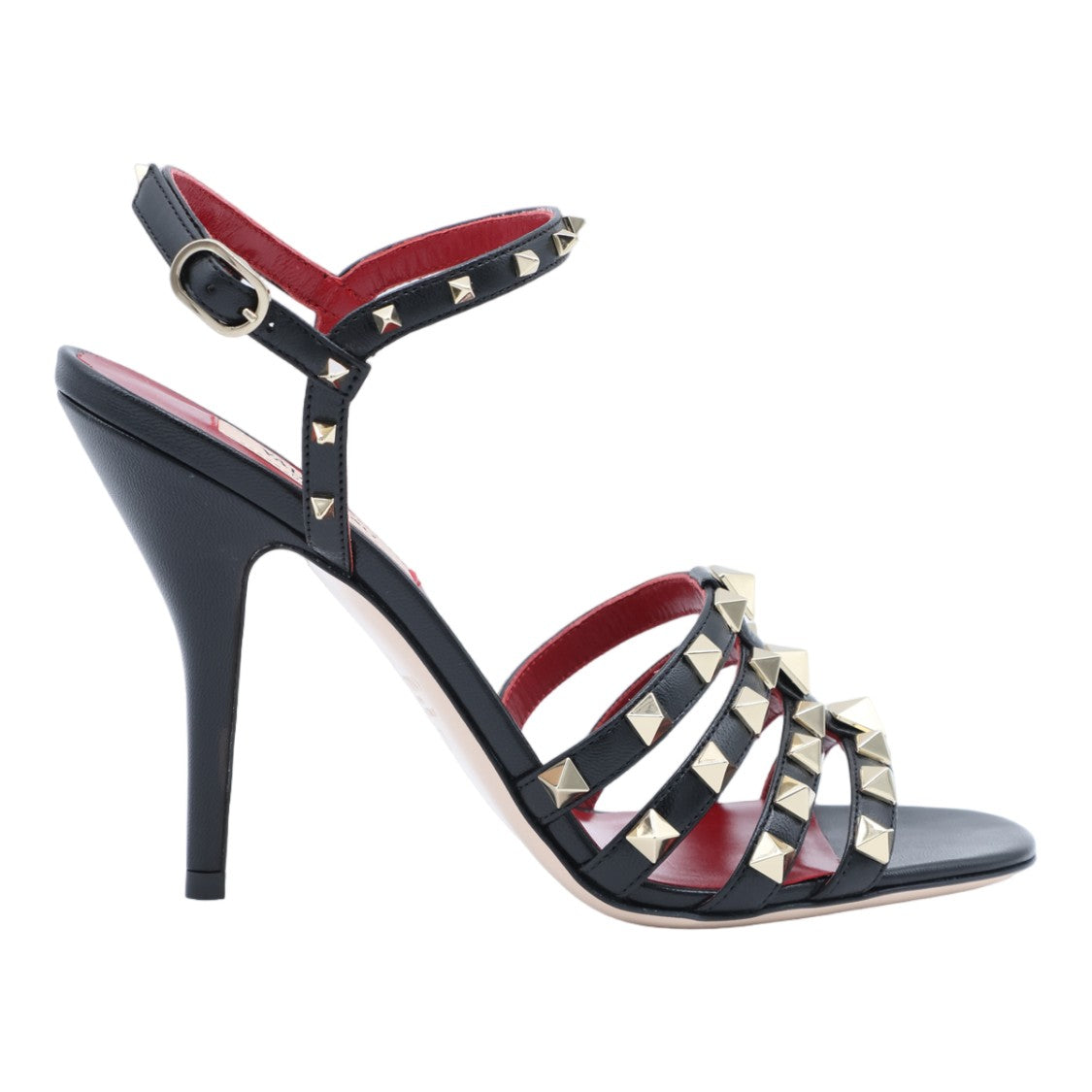 Valentino Garavani High-Heeled Sandals With Gold Pyramid Studs And Ankle Strap