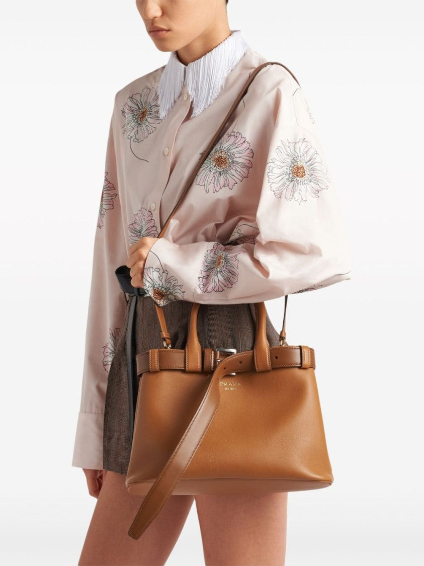 Prada Structured Leather Shoulder Bag With Dual Top Handles