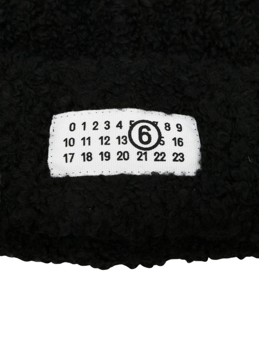 Mm6 By Maison Margiela Textured Black Beanie Hat With Distinctive Logo Patch