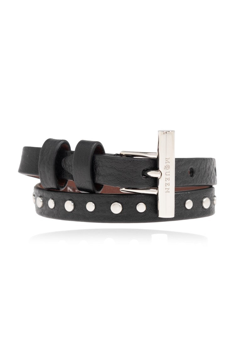 Alexander Mcqueen T-Bar Double Wrap Leather Bracelet