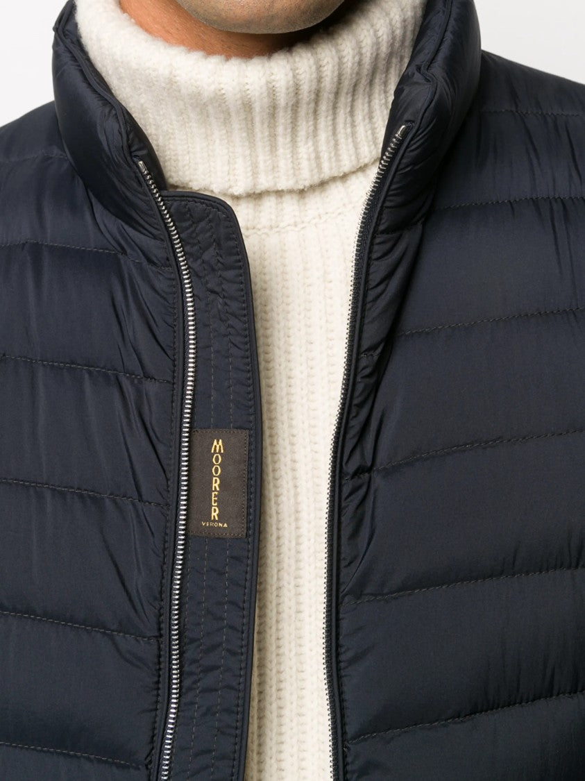 Moorer Deep Navy Sleeveless Puffer Vest With Collar