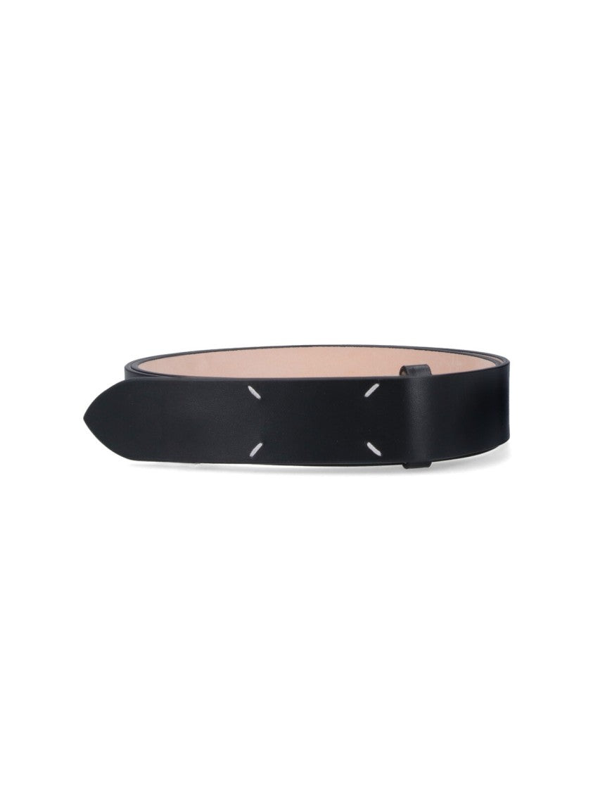 Maison Margiela Smooth Black Belt With White Stitching Detail