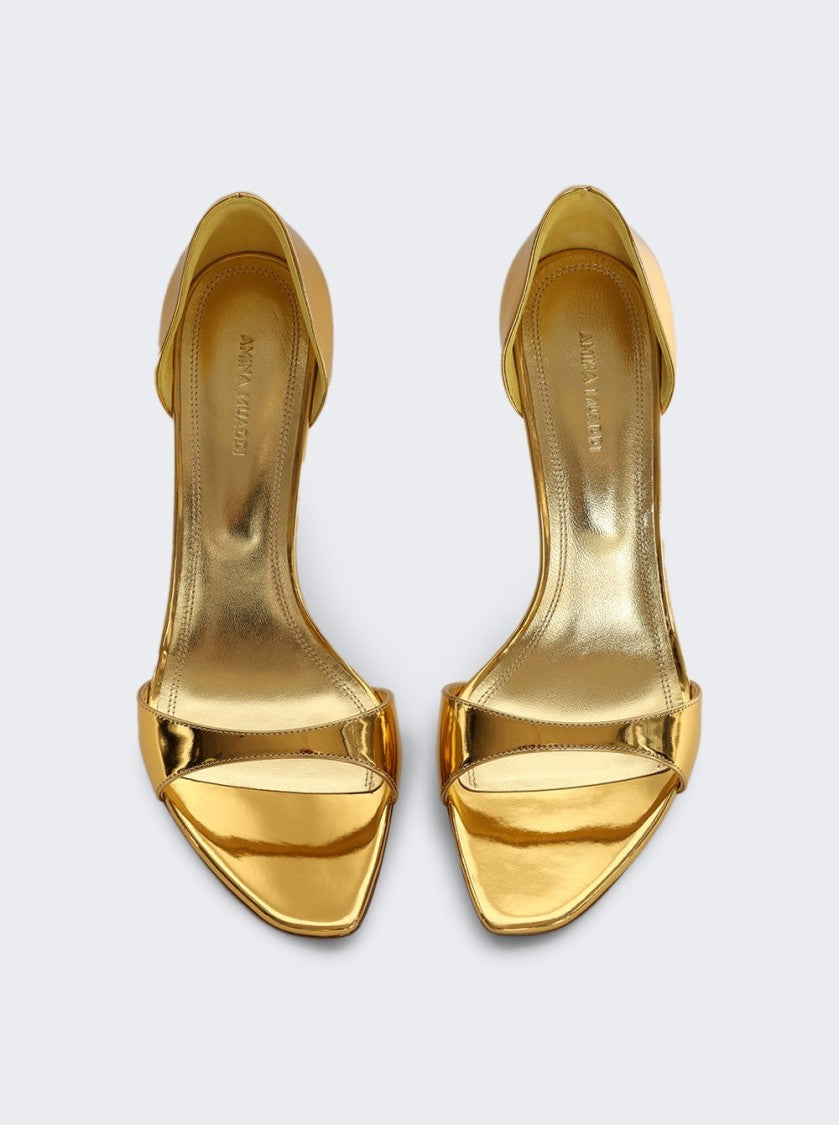 Amina Muaddi Agnese Sandal Gold Mirror Leather