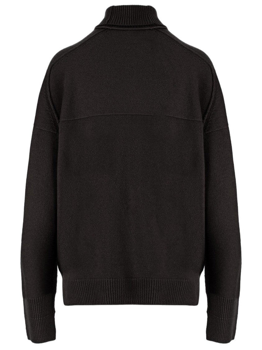 Carven Brown Ribbed Turtleneck Cashmere Sweater