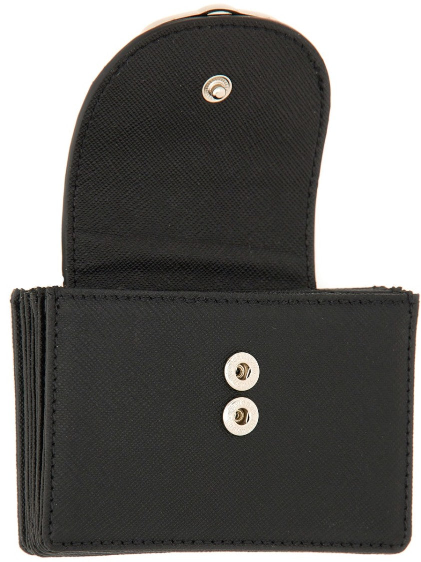 Vivienne Westwood Textured Leather Cardholder With Flap Closure And Metallic Emblem