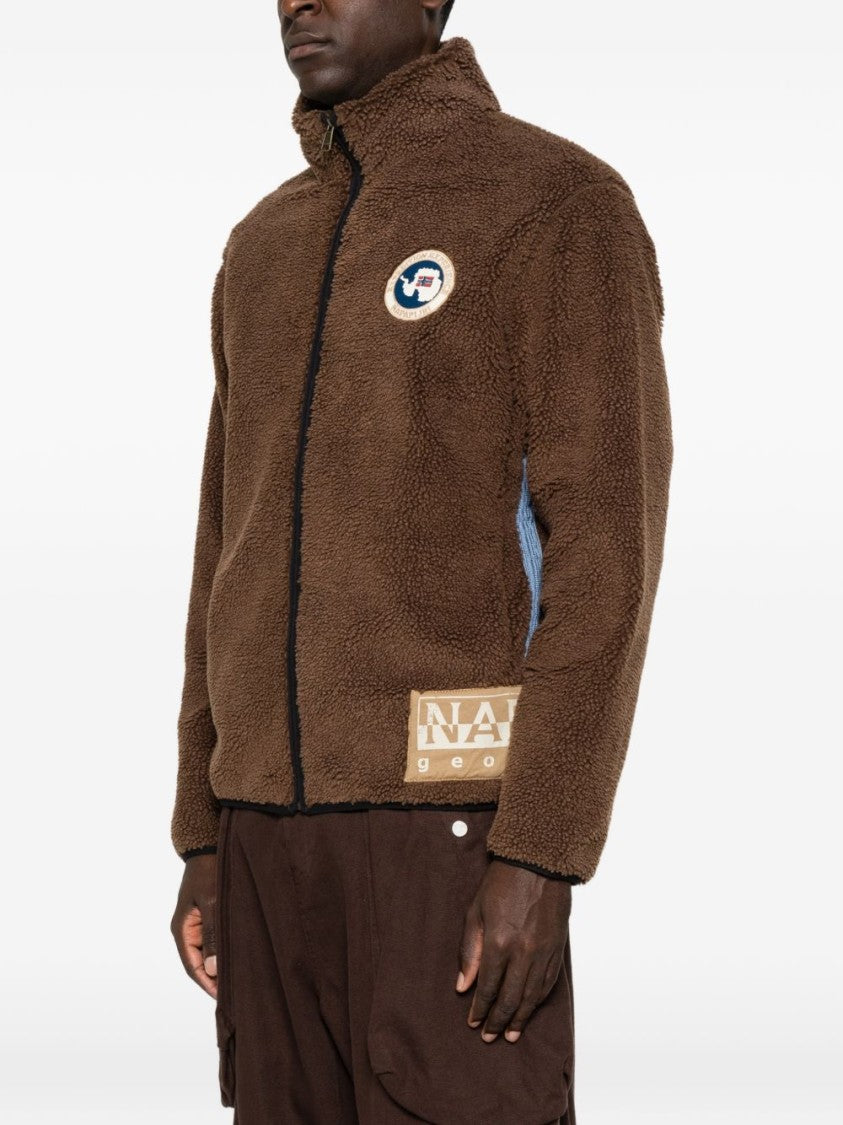 Napapijri Textured Zip-Up Jacket With High Collar And Flag Patches