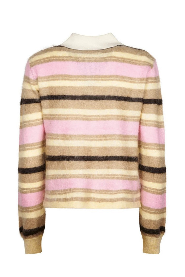 Guest In Residence Multicolor Grizzly Striped Cropped Rugby Cashmere Sweater