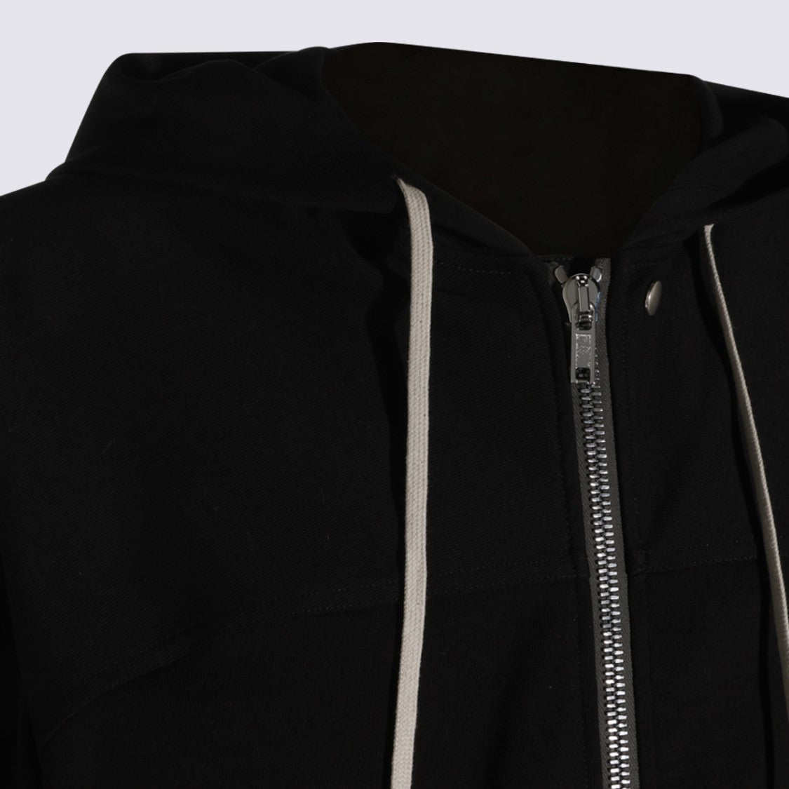 Rick Owens Contemporary Black Zip-Up Hoodie With Contrast Drawstrings