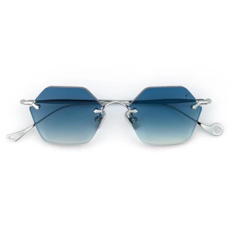 Eyepetizer Carnaby C.1-53 Hexagonal Gradient Blue Lens Sunglasses With Silver Metal Frame