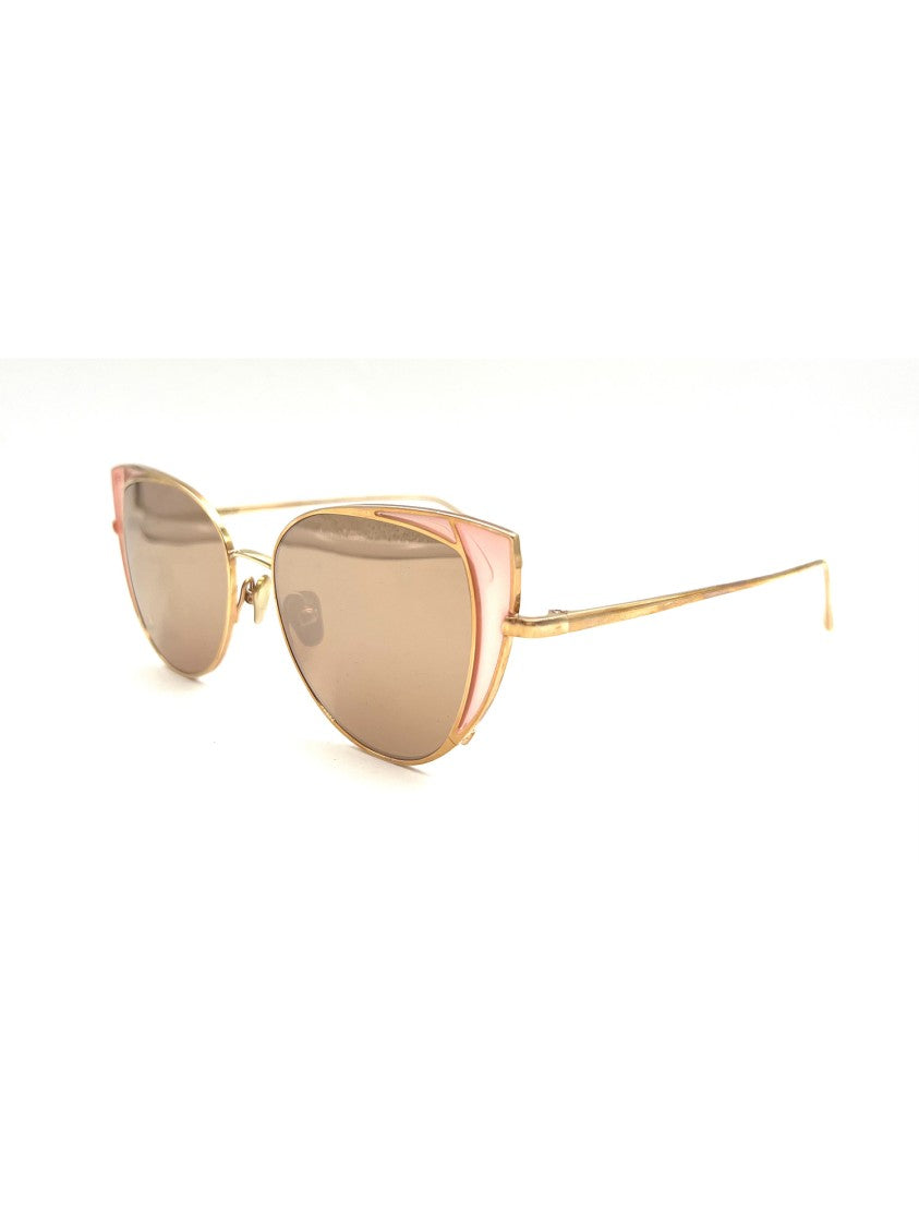Linda Farrow Cat-Eye Metallic Sunglasses With Unique Pink Accents