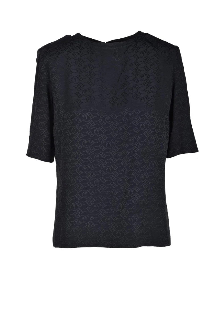 Pinko Short-Sleeved Black Blouse With Jacquard Pattern