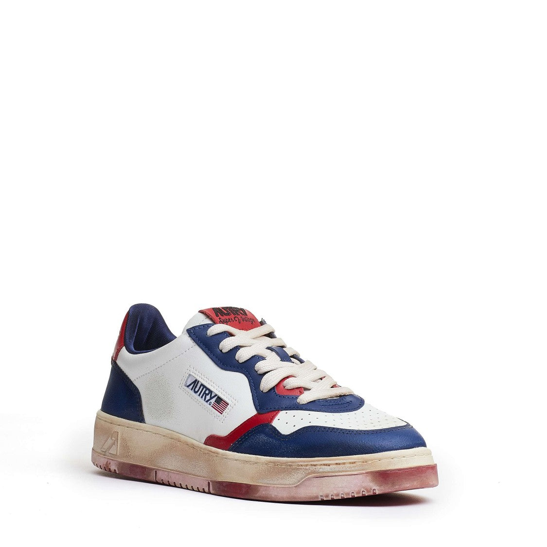 Autry White/Blue/Red Medalist Low Super Vintage Leather Sneakers