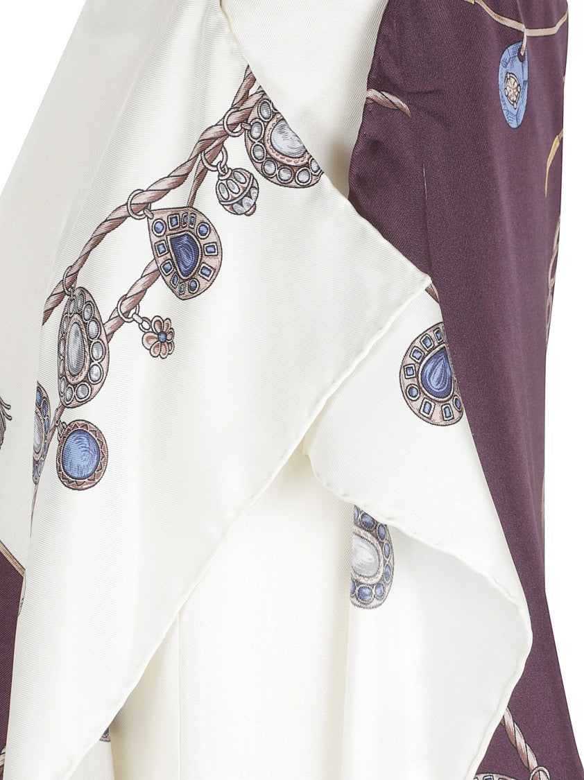 Versace Wrap Top With Dark Purple Graphic Print And Side Tie Closure