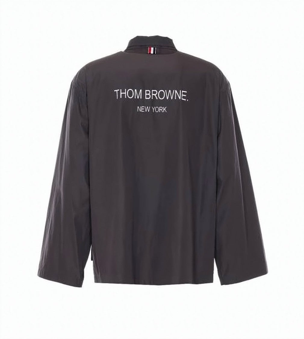 Thom Browne Black Recycled Polyester Jacket With Stand Collar