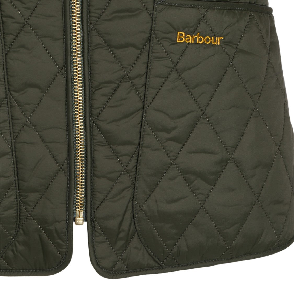Barbour Olive Green Diamond Quilted Zip Vest