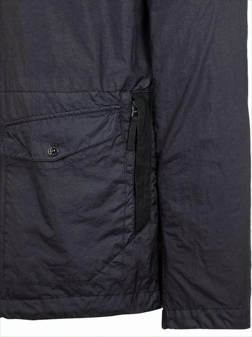 Stone Island Matte Finish Black Casual Jacket With Hood