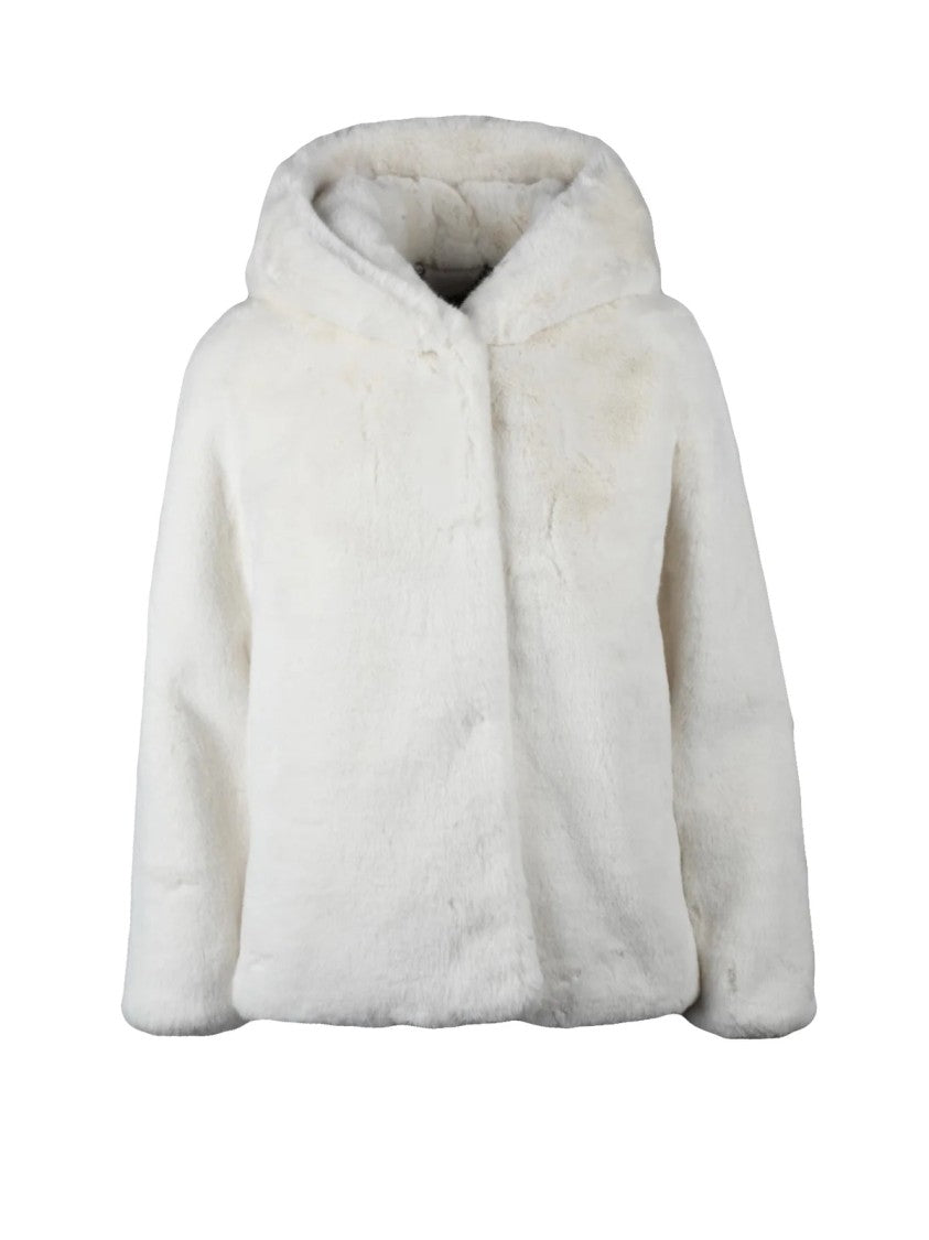Bomboogie Short Faux Fur Jacket With Hood And Snap Button Closure