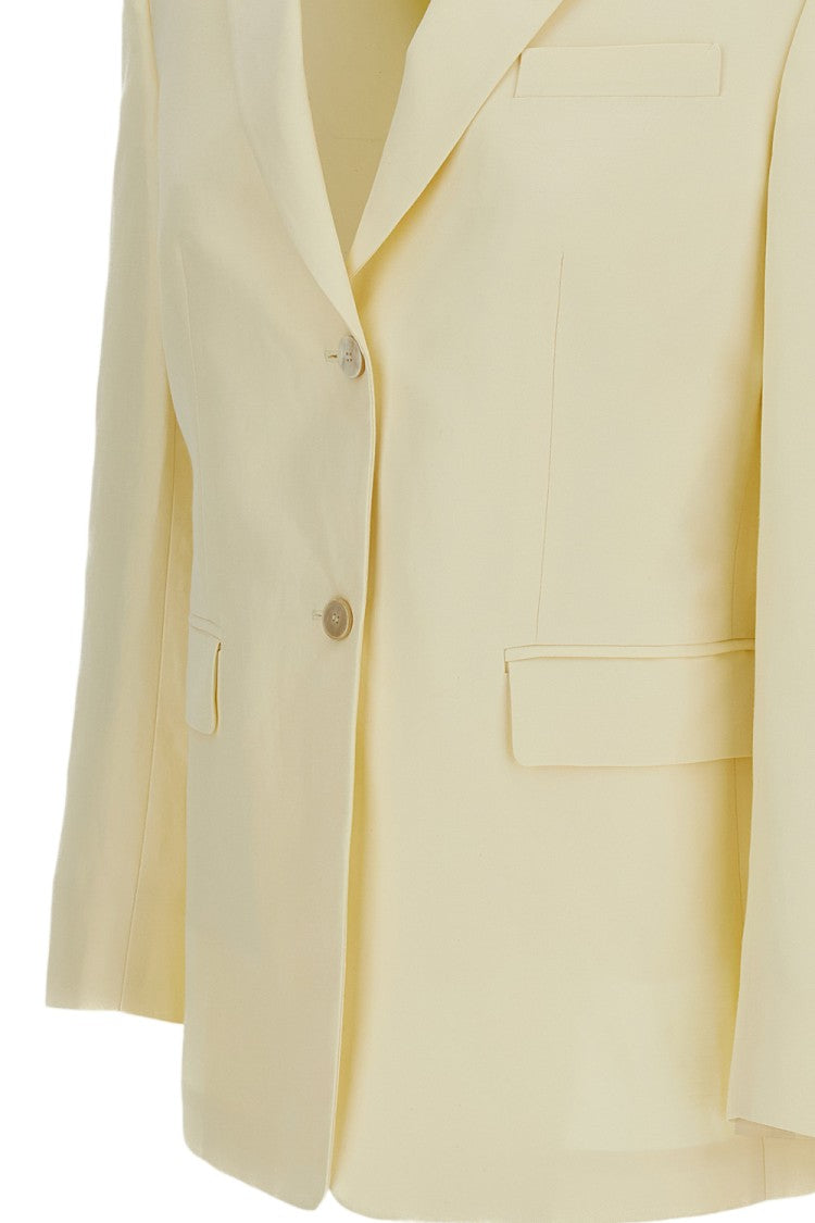 Alberto Biani White Linen-Blend Single-Breasted Blazer