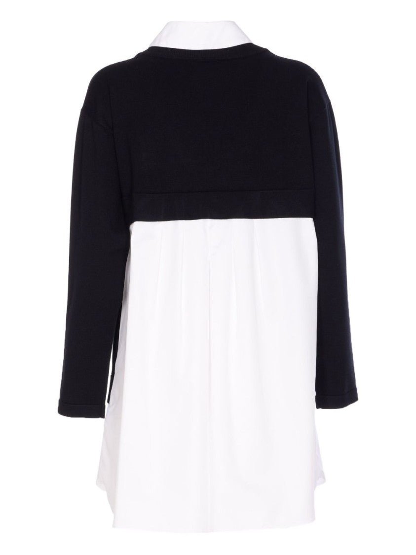 Elisabetta Franchi Layered Black Dress With V-Neck And Logo Detail