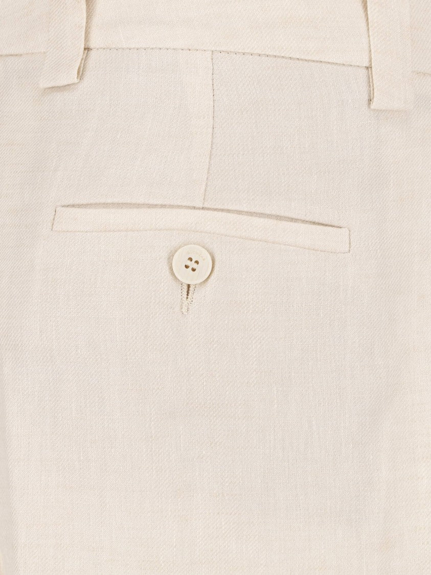 Incotex Cream Linen Straight-Leg Tailored Trousers